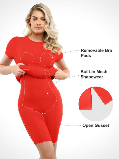 Shapewear Modal Kısa Kollu Takma Yaka İnceltici Maksi Elbise