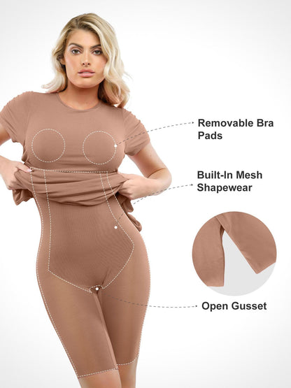 Shapewear Modal Kısa Kollu Takma Yaka İnceltici Maksi Elbise