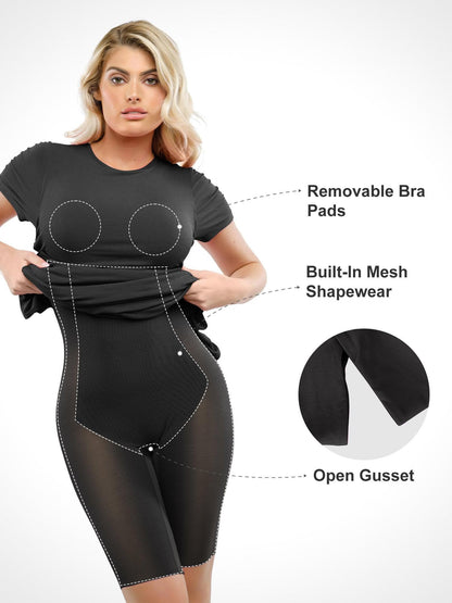 Shapewear Modal Kısa Kollu Takma Yaka İnceltici Maksi Elbise