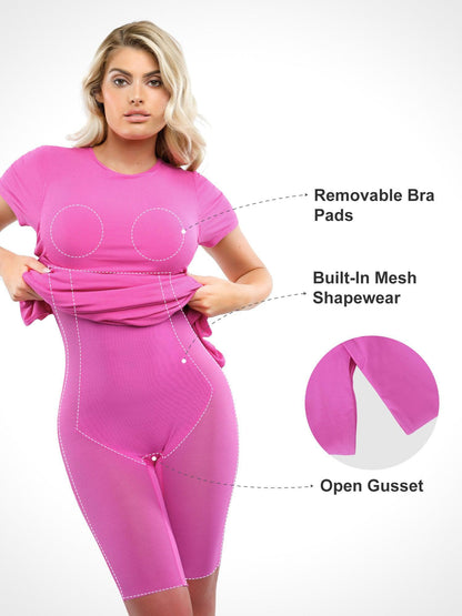 Shapewear Modal Kısa Kollu Takma Yaka İnceltici Maksi Elbise