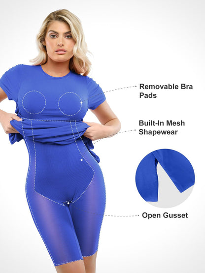 Shapewear Modal Kısa Kollu Takma Yaka İnceltici Maksi Elbise