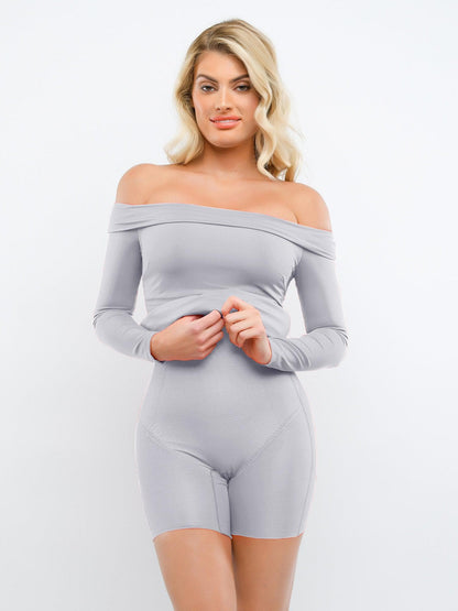 Shapewear Uzun Kollu Omuzları Açık Bodycon Mini Elbise