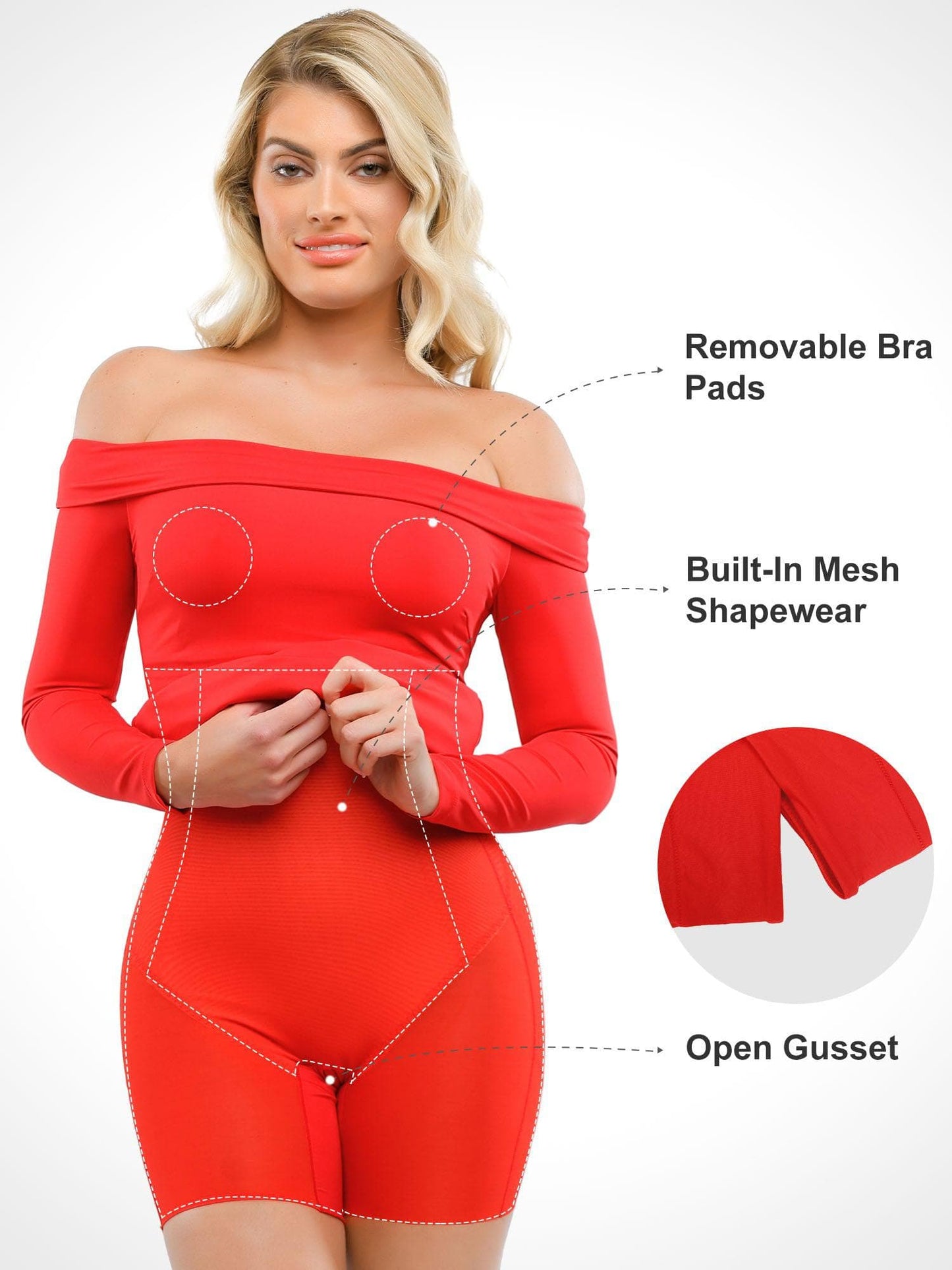 Shapewear Uzun Kollu Omuzları Açık Bodycon Mini Elbise