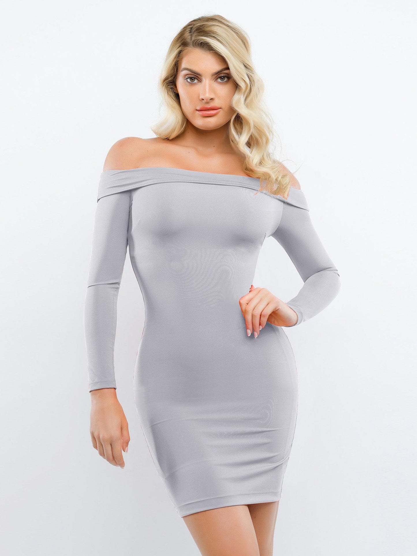 Shapewear Uzun Kollu Omuzları Açık Bodycon Mini Elbise