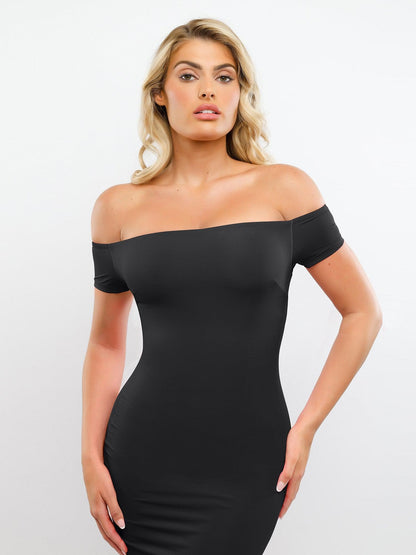 Shapewear Omuzları Açık Karın Kontrollü Toparlayıcı Maksi Elbise