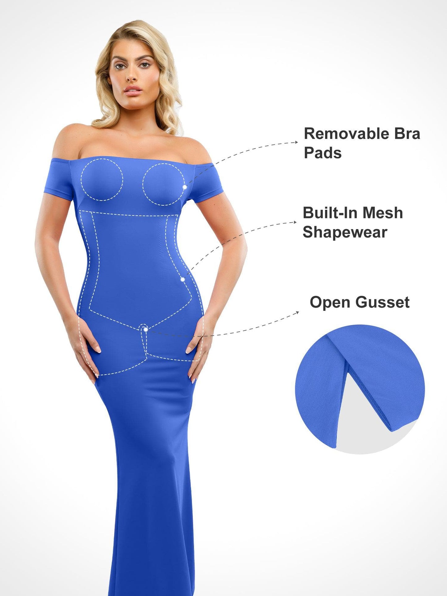 Shapewear Omuzları Açık Karın Kontrollü Toparlayıcı Maksi Elbise