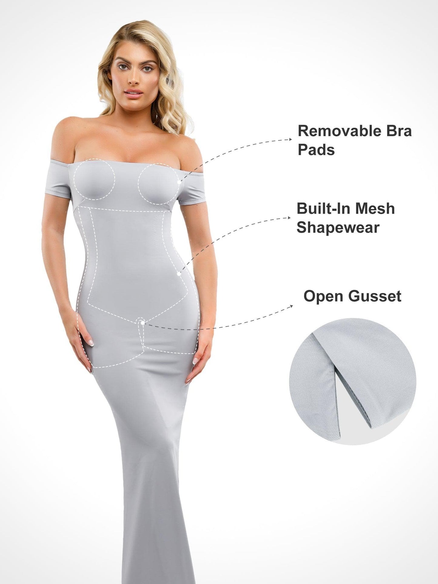 Shapewear Omuzları Açık Karın Kontrollü Toparlayıcı Maksi Elbise