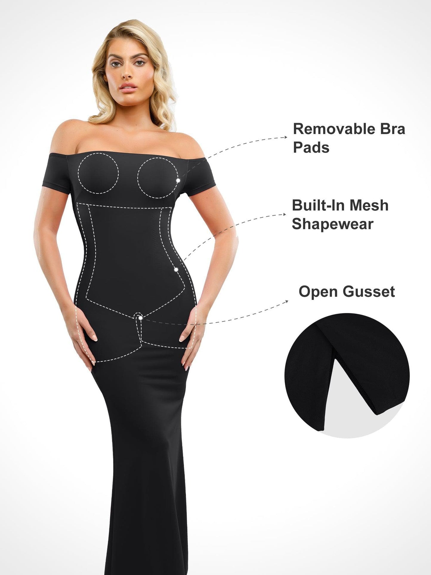 Shapewear Omuzları Açık Karın Kontrollü Toparlayıcı Maksi Elbise