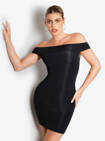 Shapewear Omuzları Açık Bodycon Mini Elbise