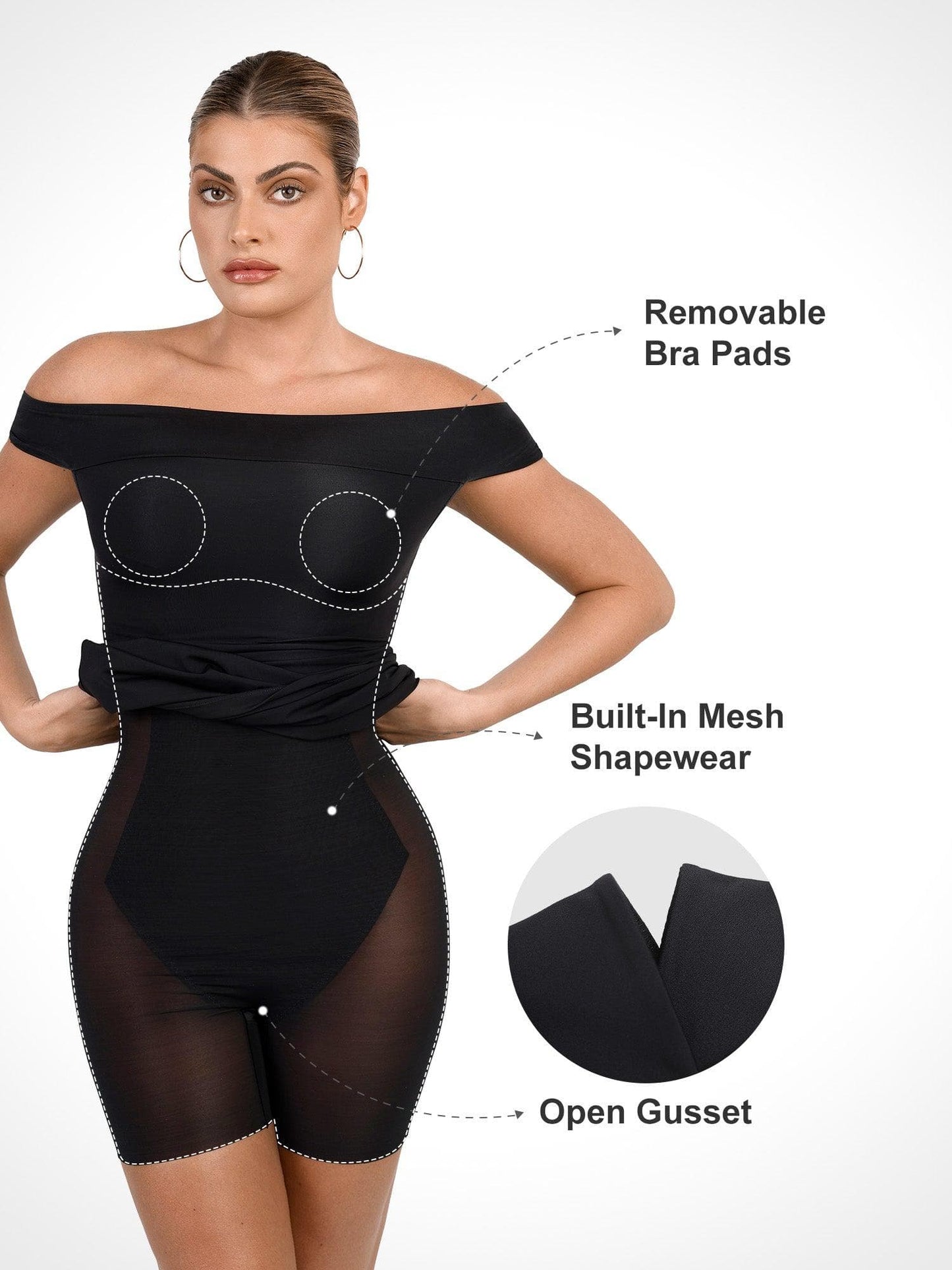 Shapewear Omuzları Açık Bodycon Mini Elbise