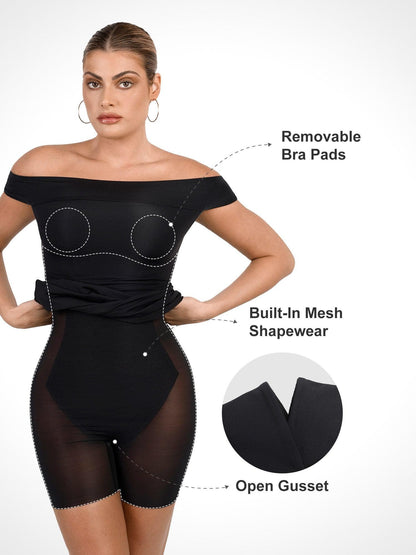 Shapewear Omuzları Açık Bodycon Mini Elbise