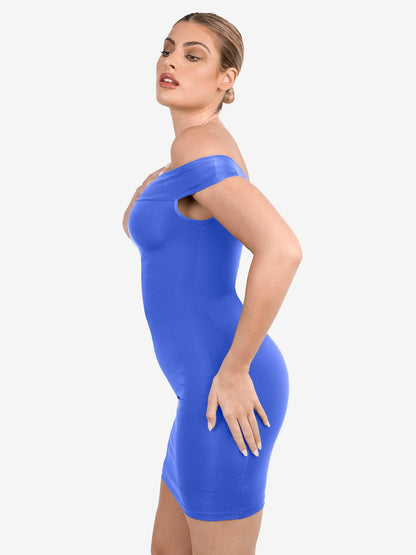 Shapewear Omuzları Açık Bodycon Mini Elbise