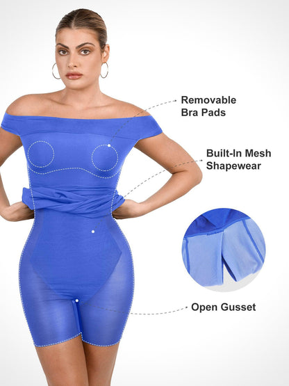 Shapewear Omuzları Açık Bodycon Mini Elbise