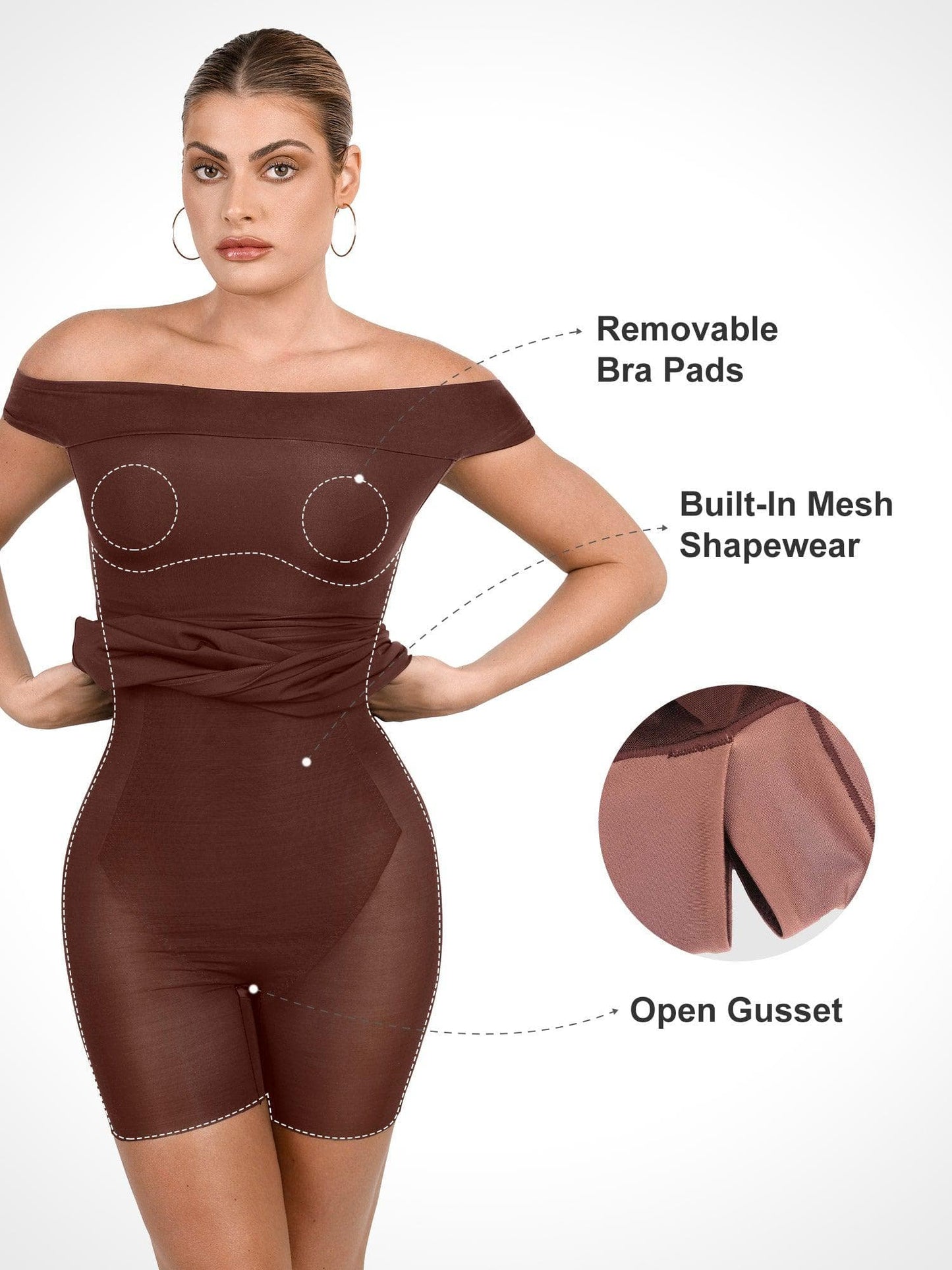 Shapewear Omuzları Açık Bodycon Mini Elbise