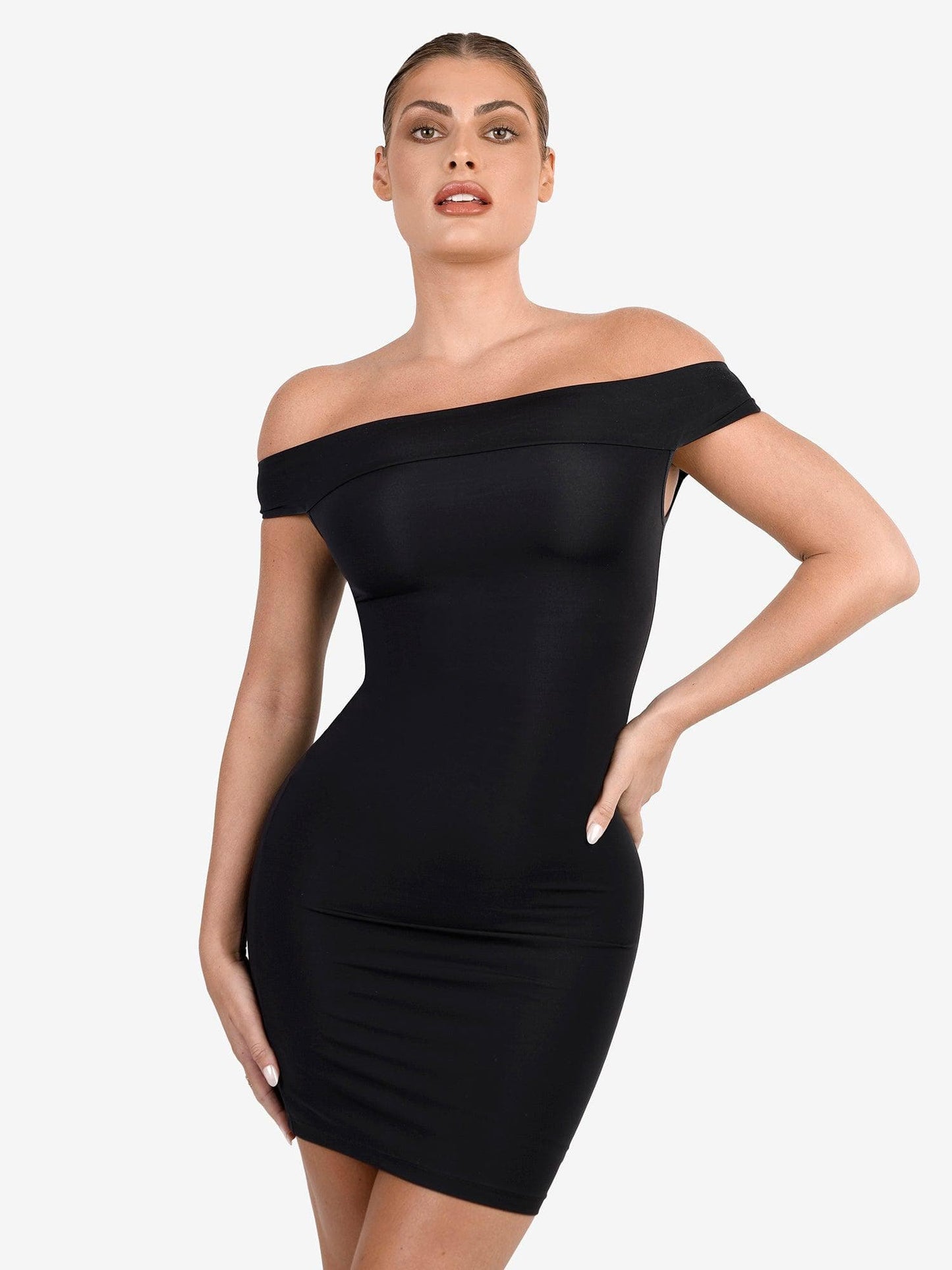 Shapewear Omuzları Açık Bodycon Mini Elbise