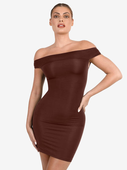 Shapewear Omuzları Açık Bodycon Mini Elbise