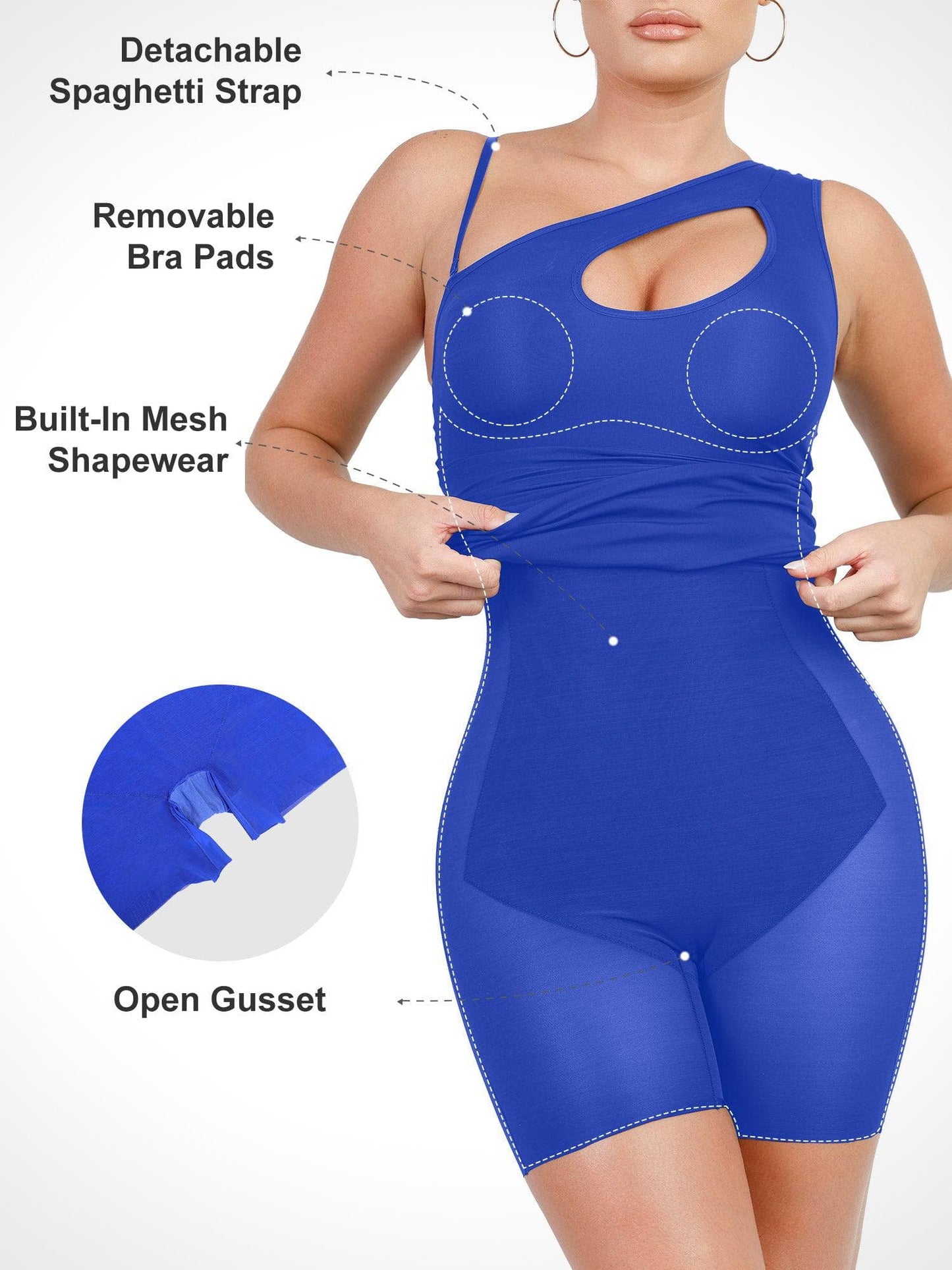 Shapewear Tek Omuz Kesimli Karın Kontrollü Mini Elbise