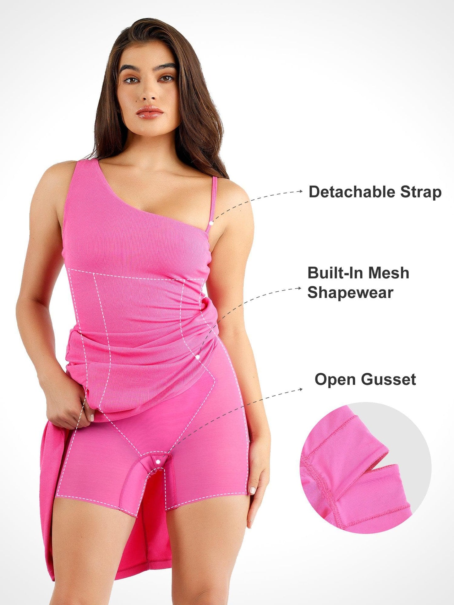 Shapewear Modal Tek Omuz Önden Yırtmaçlı İnceltici Maksi Elbise