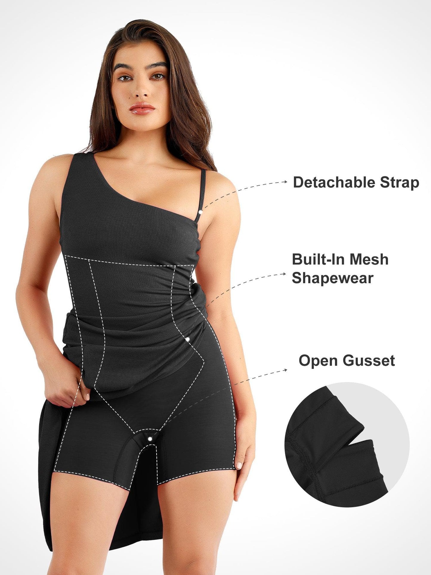 Shapewear Modal Tek Omuz Önden Yırtmaçlı İnceltici Maksi Elbise