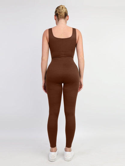 Shapewear Kare Yaka Bacak İnceltici Egzersiz Tulumu