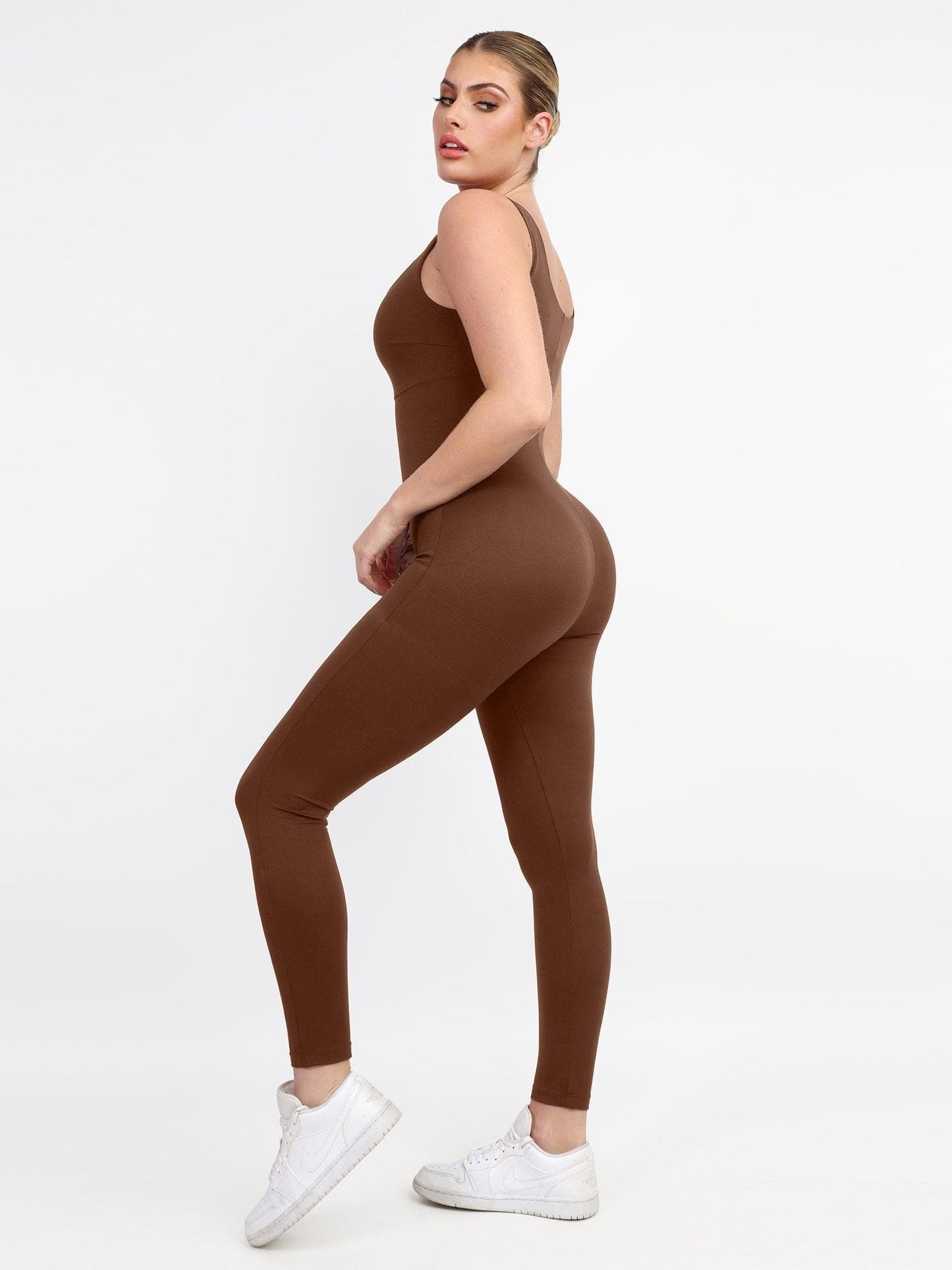 Shapewear Kare Yaka Bacak İnceltici Egzersiz Tulumu