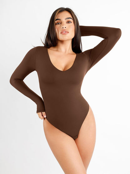 Shapewear CloudSense Uzun Kollu V Yaka Şekillendirici Bodysuit