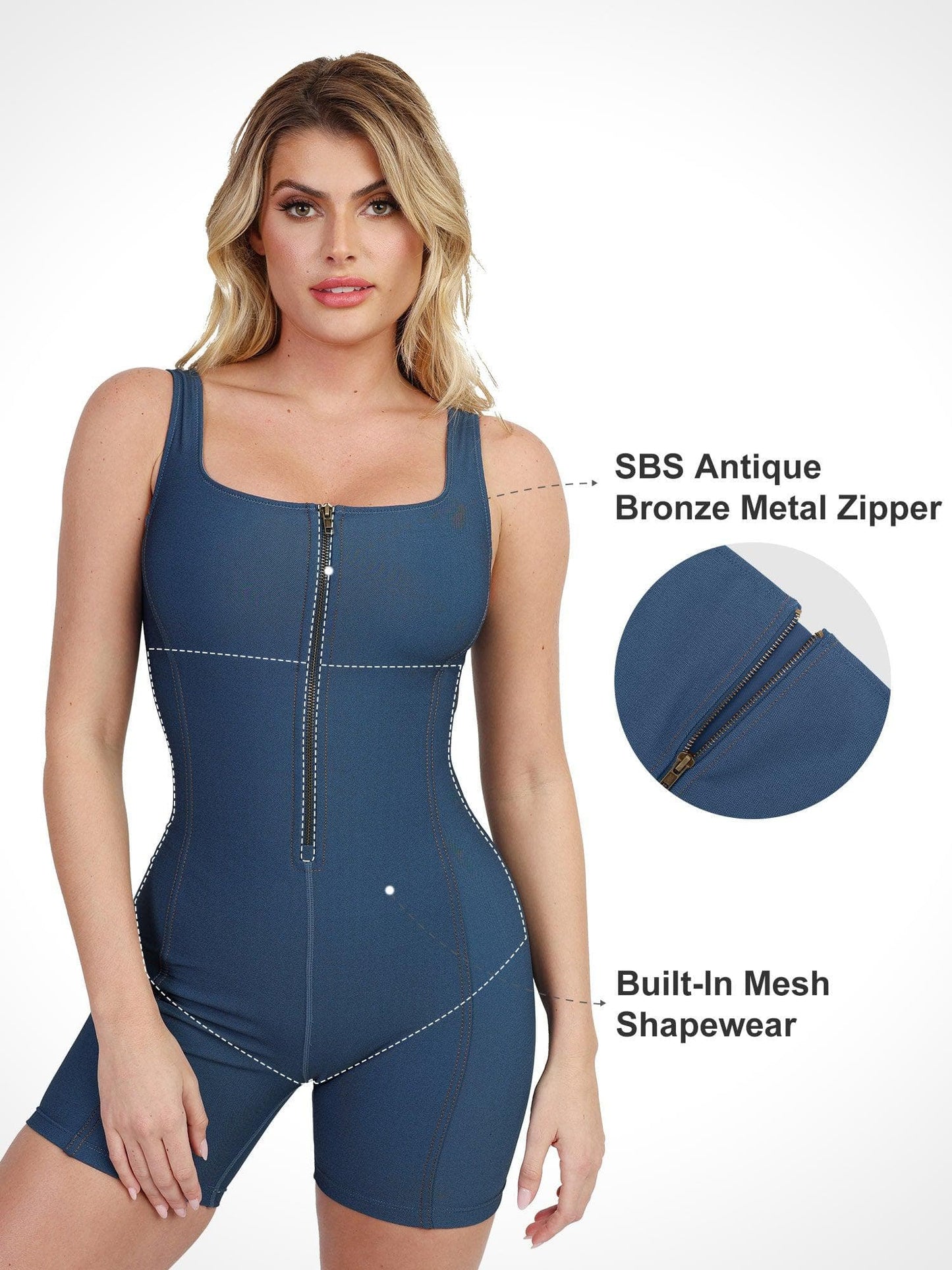 Shapewear Romper Denim Tek Parça