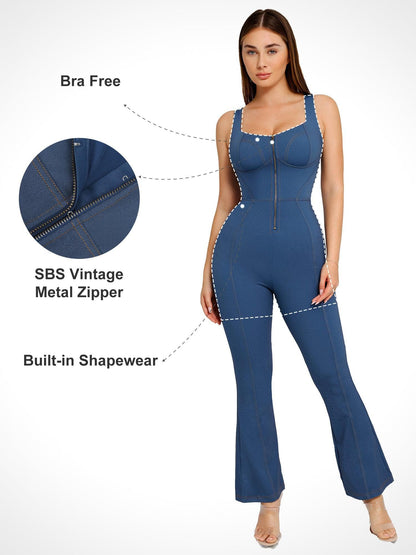 Shapewear Şekillendirici Denim Atlet Geniş Paça Tulum