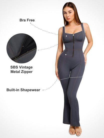 Shapewear Şekillendirici Denim Atlet Geniş Paça Tulum