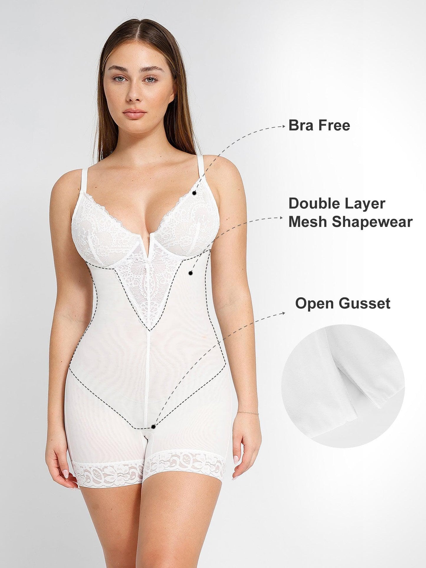 Shapewear Dantel Derin V Yaka Bodysuits veya Suni Deri Etekler