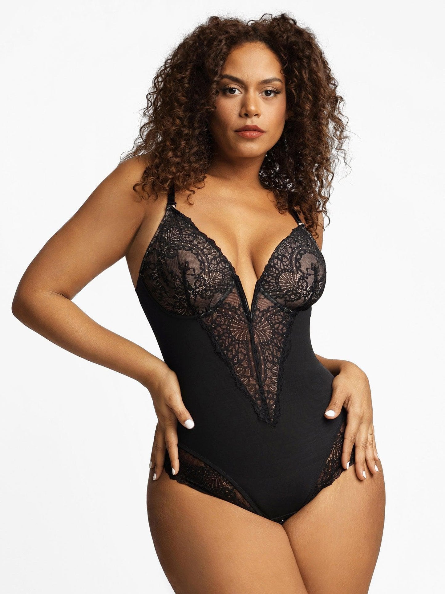 Shapewear Dantel Derin V Yaka Bodysuits veya Suni Deri Etekler