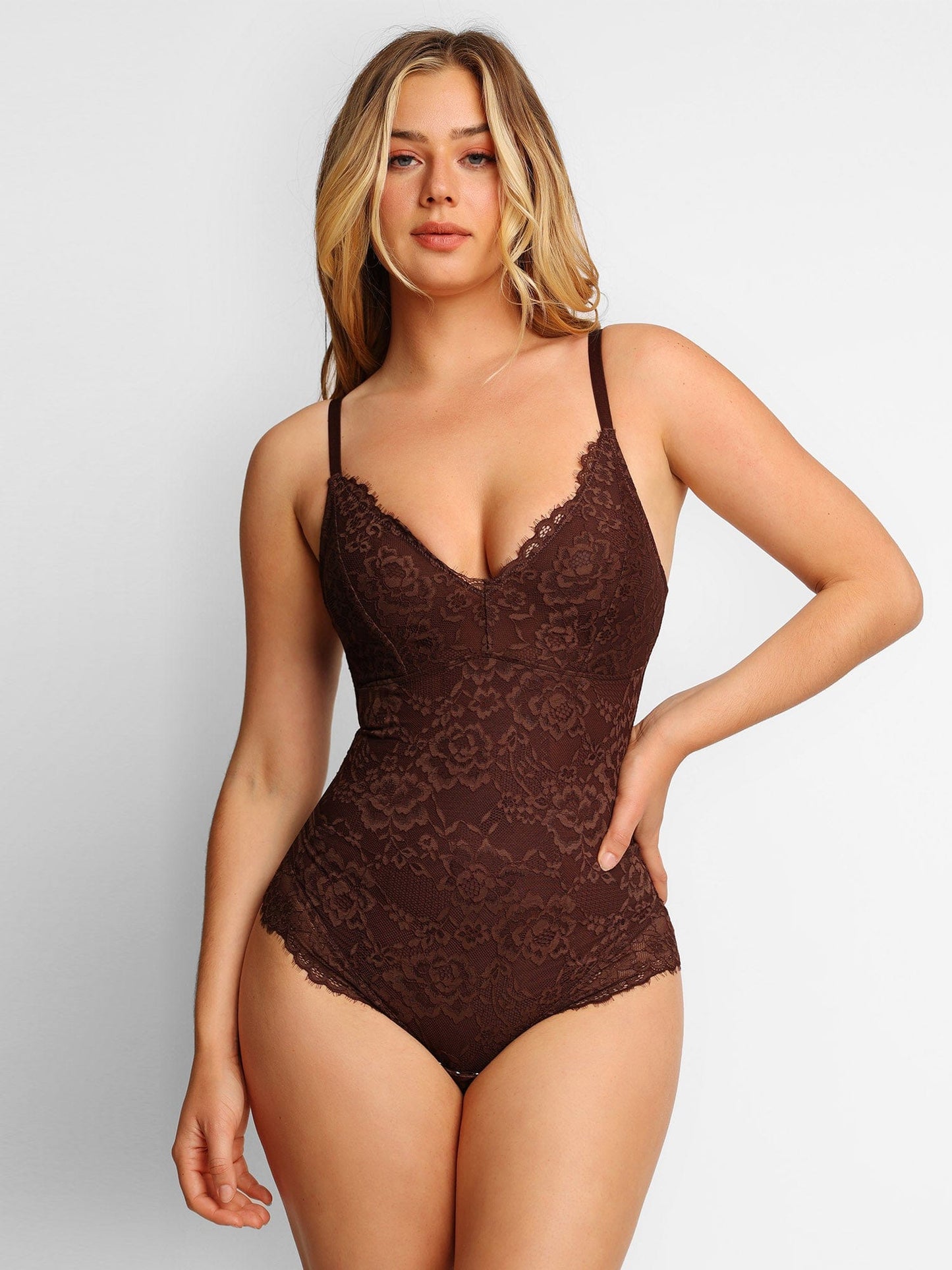 Shapewear Dantel Derin V Yaka Bodysuits veya Suni Deri Etekler