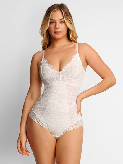 Shapewear Dantel Derin V Yaka Bodysuits veya Suni Deri Etekler