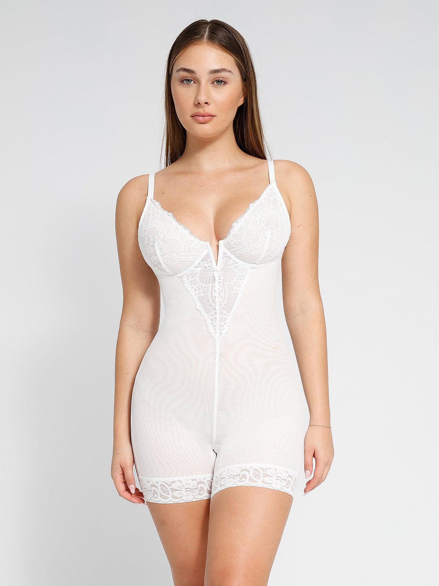 Shapewear Dantel Derin V Yaka Bodysuits veya Suni Deri Etekler