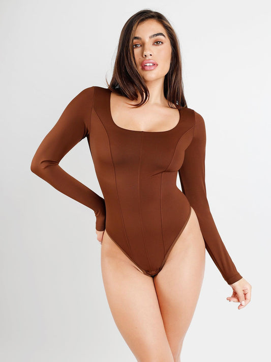 Shapewear Uzun Kollu Karın Kontrol Tanga Bodysuit