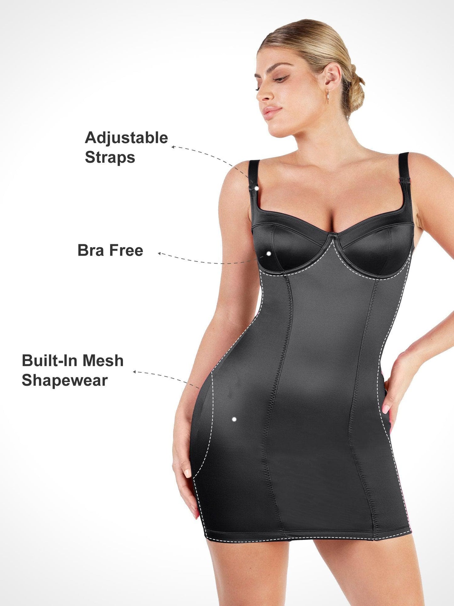 Shapewear Scuplting Saten Büstiyer Mini Elbise