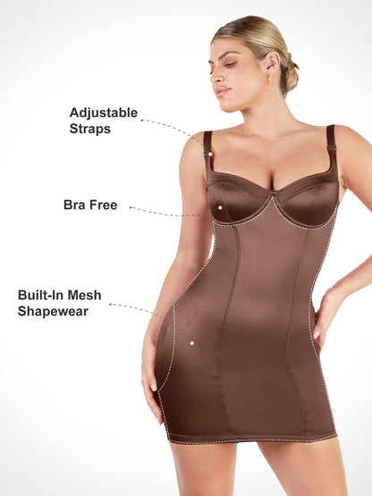 Shapewear Scuplting Saten Büstiyer Mini Elbise