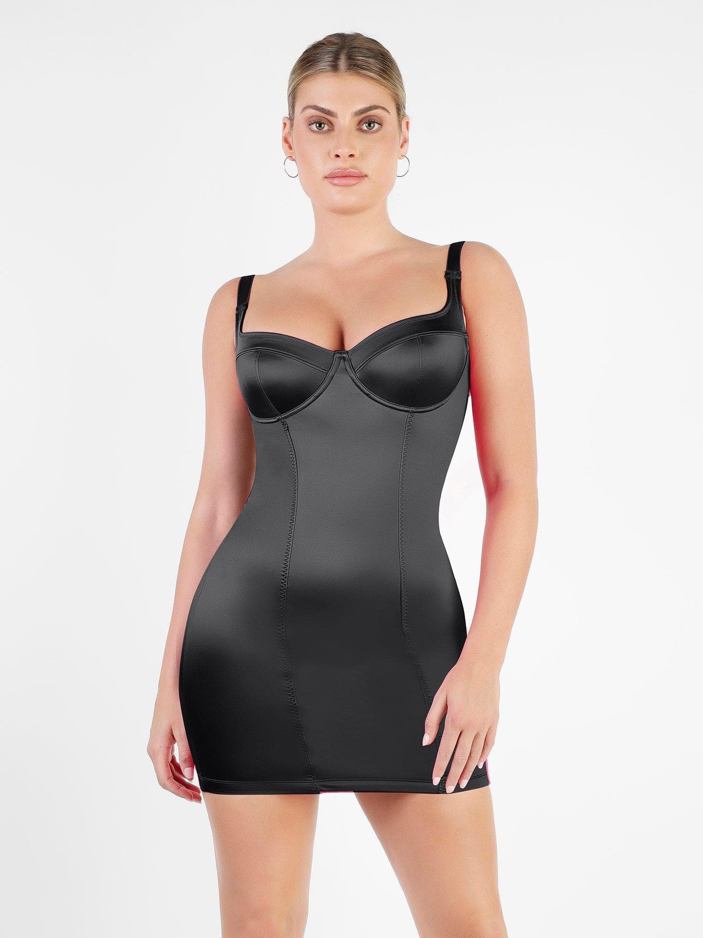 Shapewear Scuplting Saten Büstiyer Mini Elbise