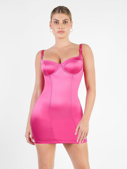 Shapewear Scuplting Saten Büstiyer Mini Elbise