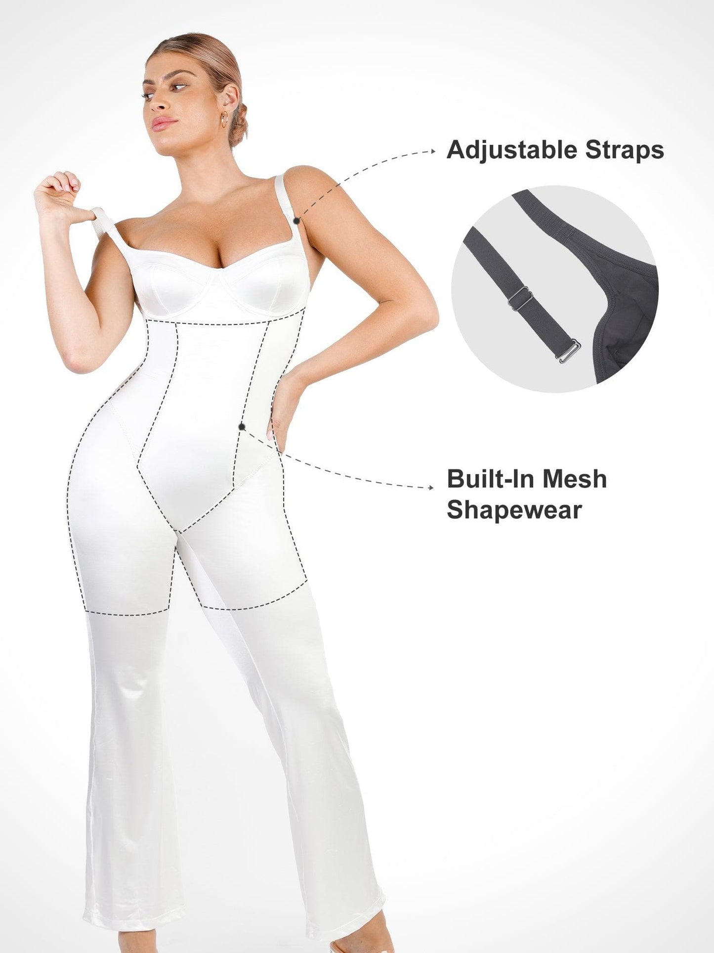 Shapewear Şekillendirici Parlak Geniş Paça Korseli Tulum