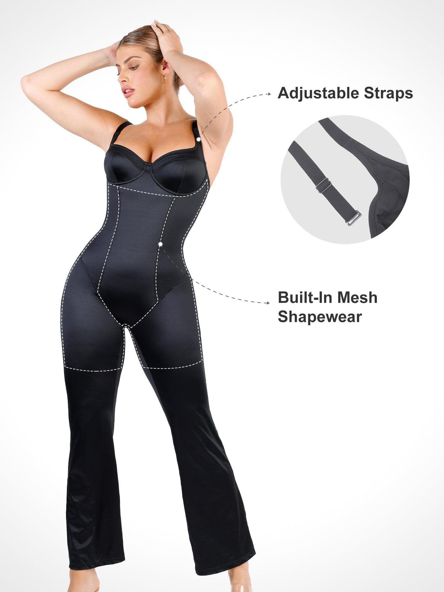 Shapewear Şekillendirici Parlak Geniş Paça Korseli Tulum