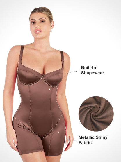 Metalik Parlak Shapewear Romper Veya Elbise Veya Tulum