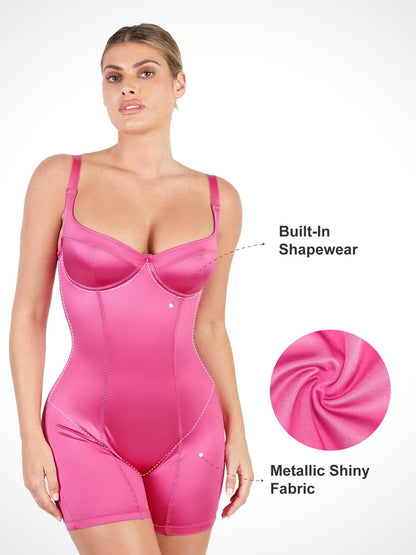 Metalik Parlak Shapewear Romper Veya Elbise Veya Tulum