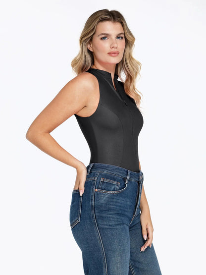 Shapewear Takma Yaka Deri Şekillendirici Bodysuit Etek Takım