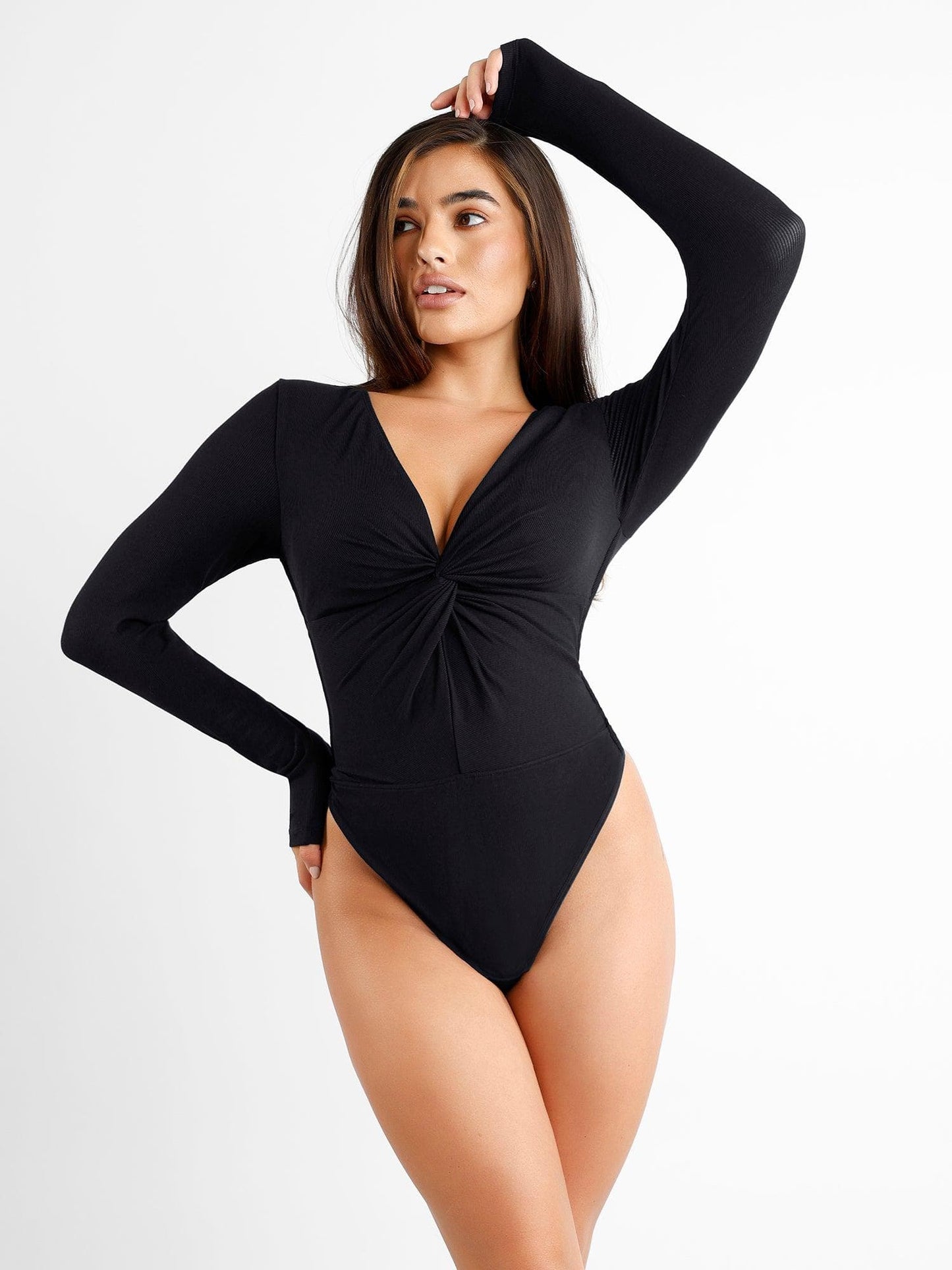 Shapewear Uzun Kollu Bükümlü Ön Modal Tanga Bodysuit