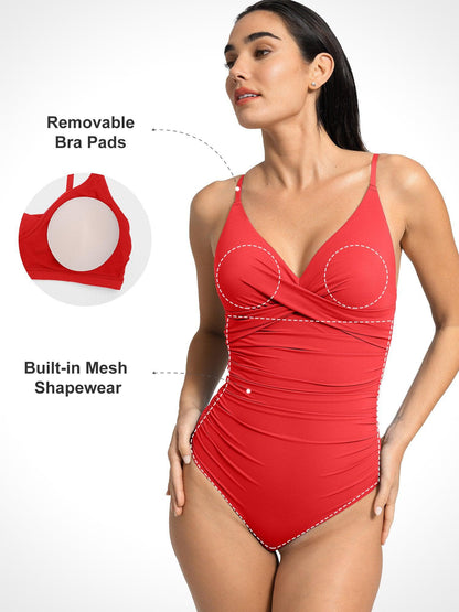 Shapewear Dantelli Çapraz Ön Şekillendirici Tek Parça Mayo