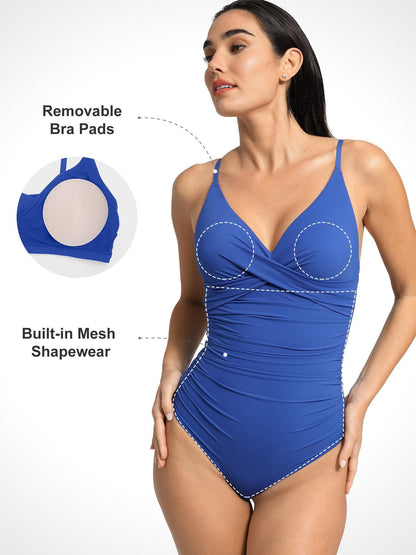 Shapewear Dantelli Çapraz Ön Şekillendirici Tek Parça Mayo