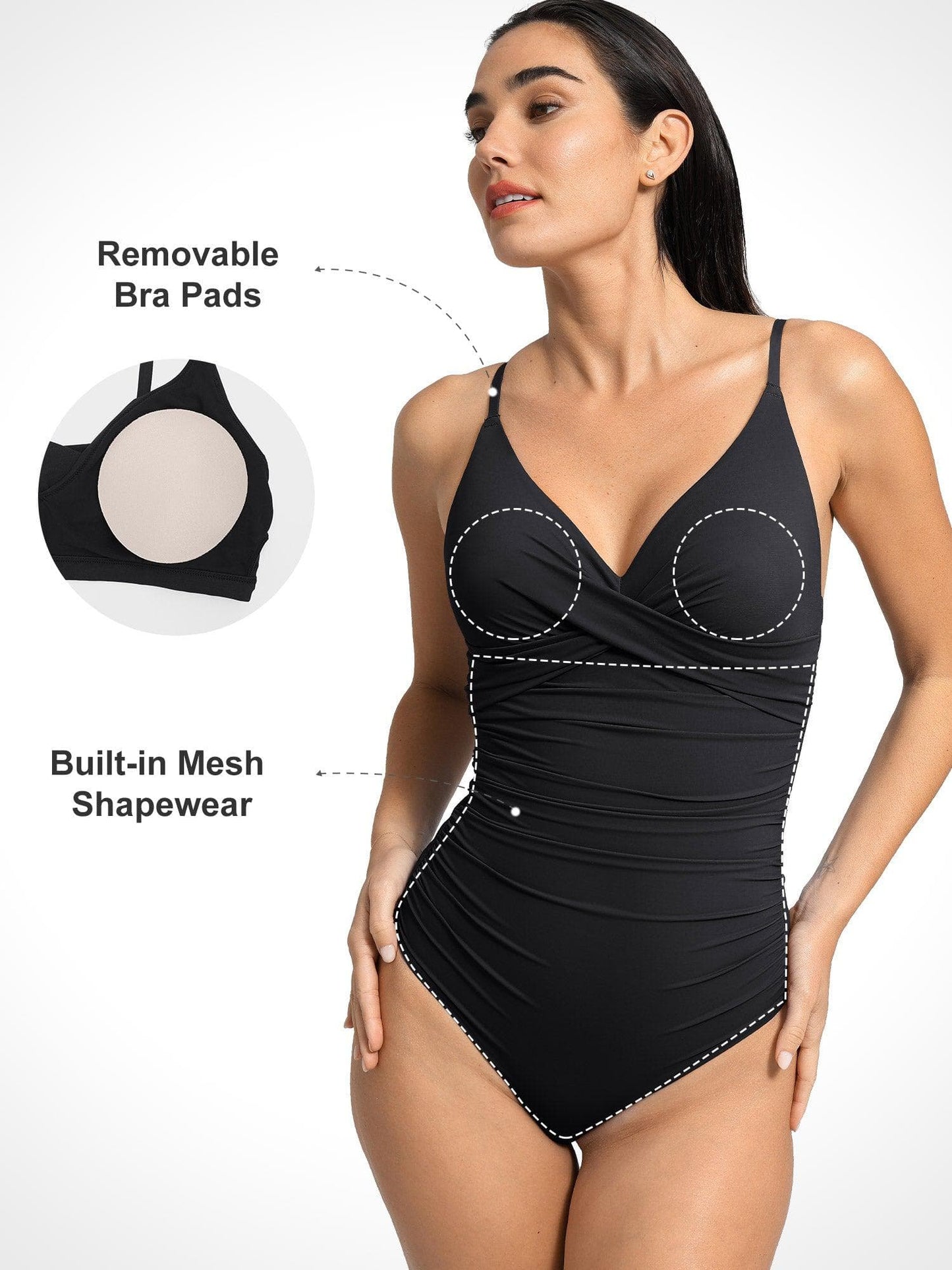 Shapewear Dantelli Çapraz Ön Şekillendirici Tek Parça Mayo