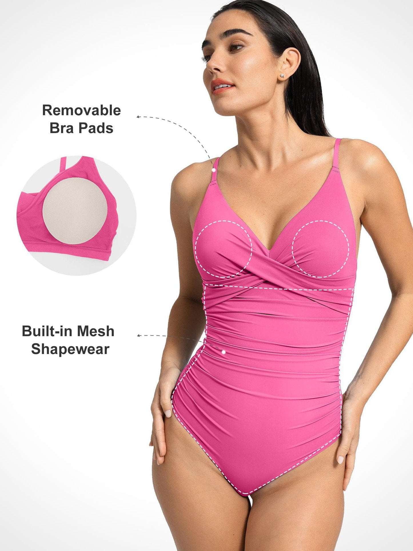 Shapewear Dantelli Çapraz Ön Şekillendirici Tek Parça Mayo