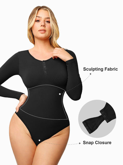 Shapewear Dikişsiz Modal Uzun Kollu Henley Bodysuit